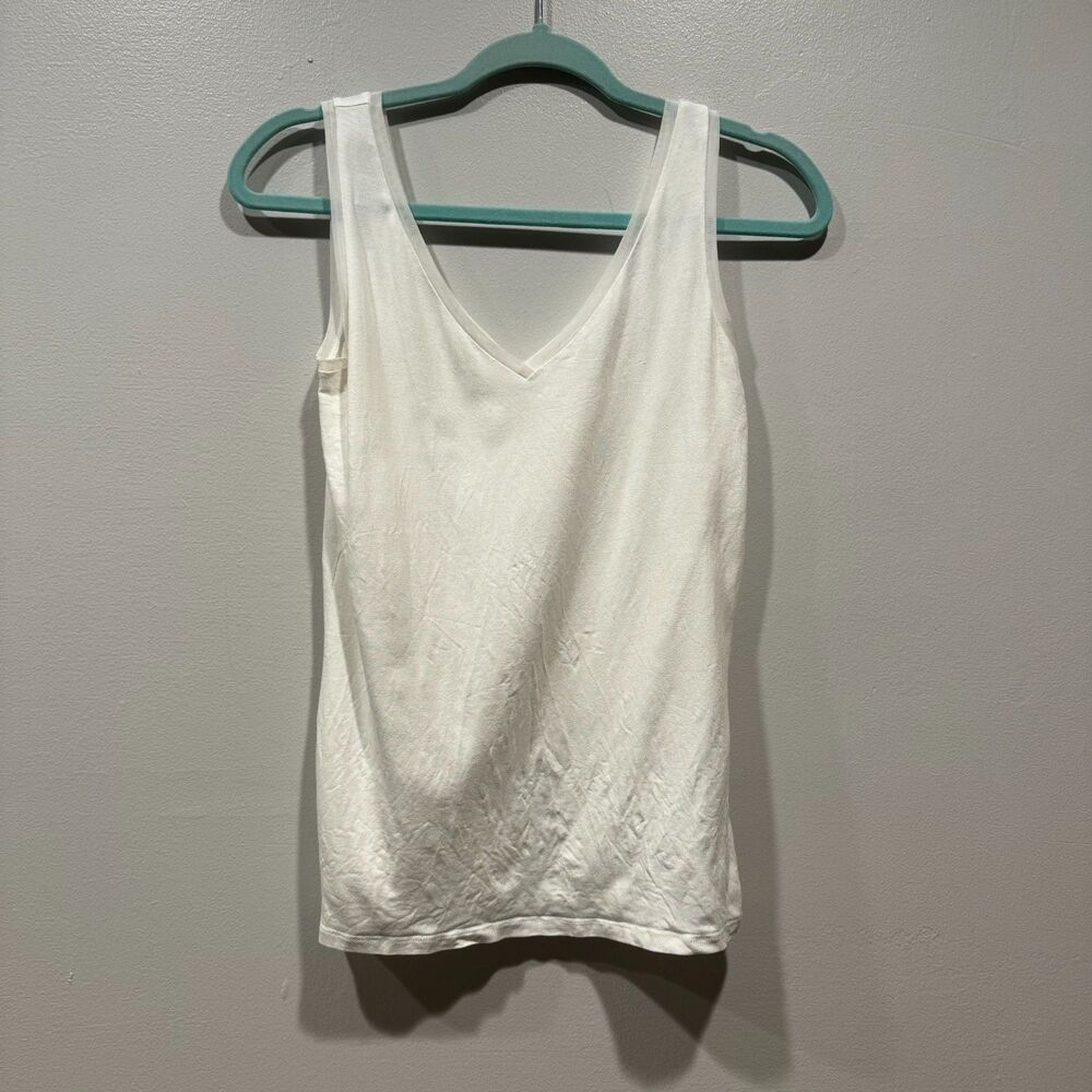 Reiss White Tank Top V-Neck Viscose Elevated Basic Luxury Mesh Trim Women sz XS